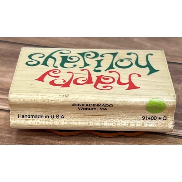 INKADINKADO 91400O HAPPY HOLIDAYS WOOD MOUNTED RUBBER STAMP - Picture 4 of 5